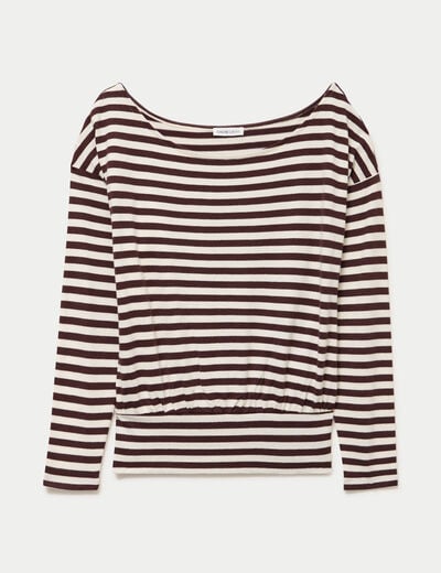 T-shirt col bateau manches longues blanc femme