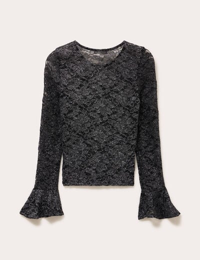 T-shirt manches longues dentelle noir femme