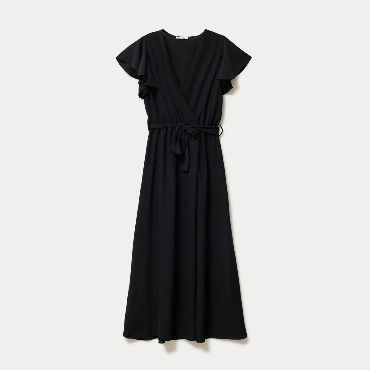 Robe longue &eacute;vas&eacute;e manches courtes noir femme