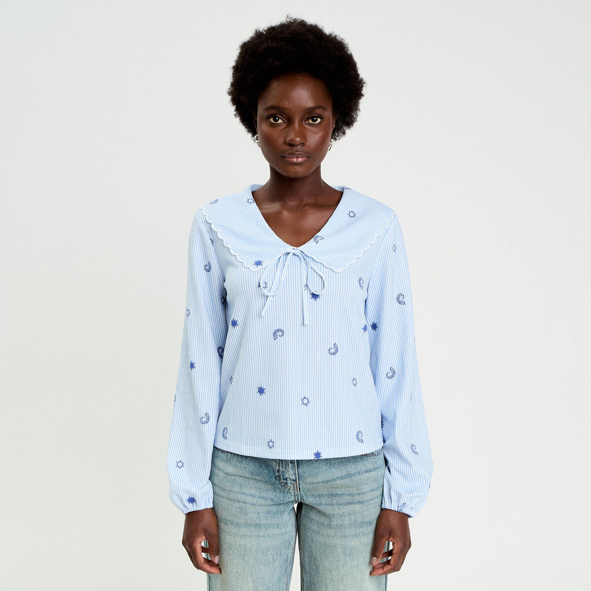 Blouse col xxl manches longues blanc femme