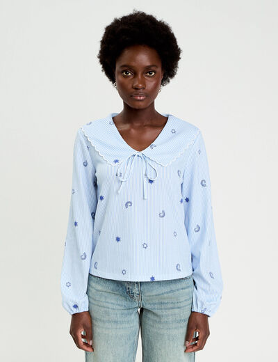 Blouse col xxl manches longues blanc femme