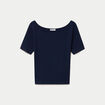 Pull ajust&eacute; court col bateau bleu marine femme