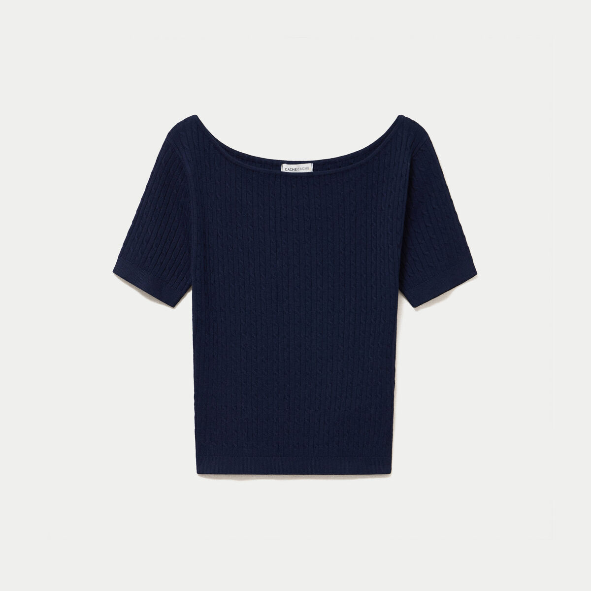 Pull ajust&eacute; court col bateau bleu marine femme