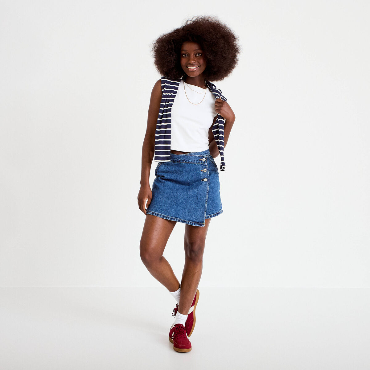 Jupe-short droite en jean denim stone femme