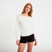 Pull col bateau manches longues ecru femme