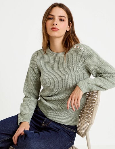 Pull manches longues brillant vert pastel femme