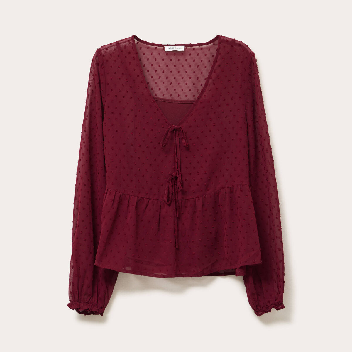Blouse courte droite col v rouge fonc&eacute; femme
