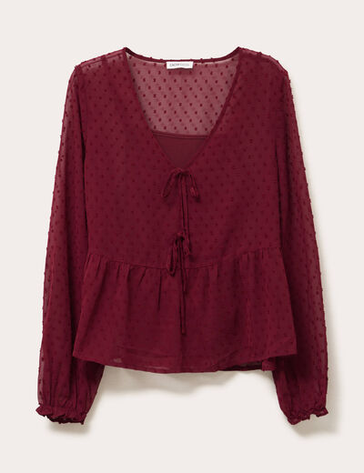 Blouse courte droite col v rouge fonc&eacute; femme