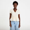 Blouse droite col v manches courtes ecru femme