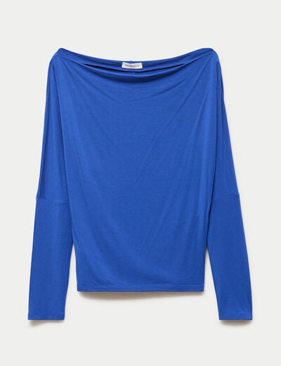 T-shirt col bateau manches longues bleu electrique femme