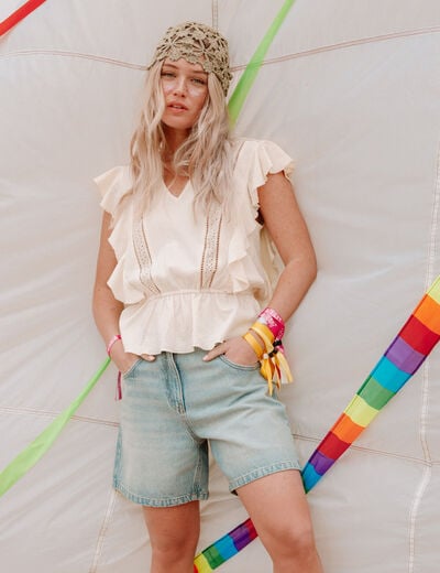 Bermuda regular 5 poches en jean denim bleach femme