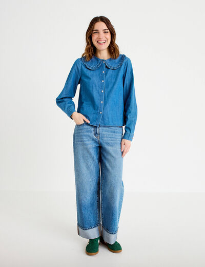 Blouse col claudine denim double stone femme