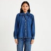 Chemise ample en jean col montant denim stone femme