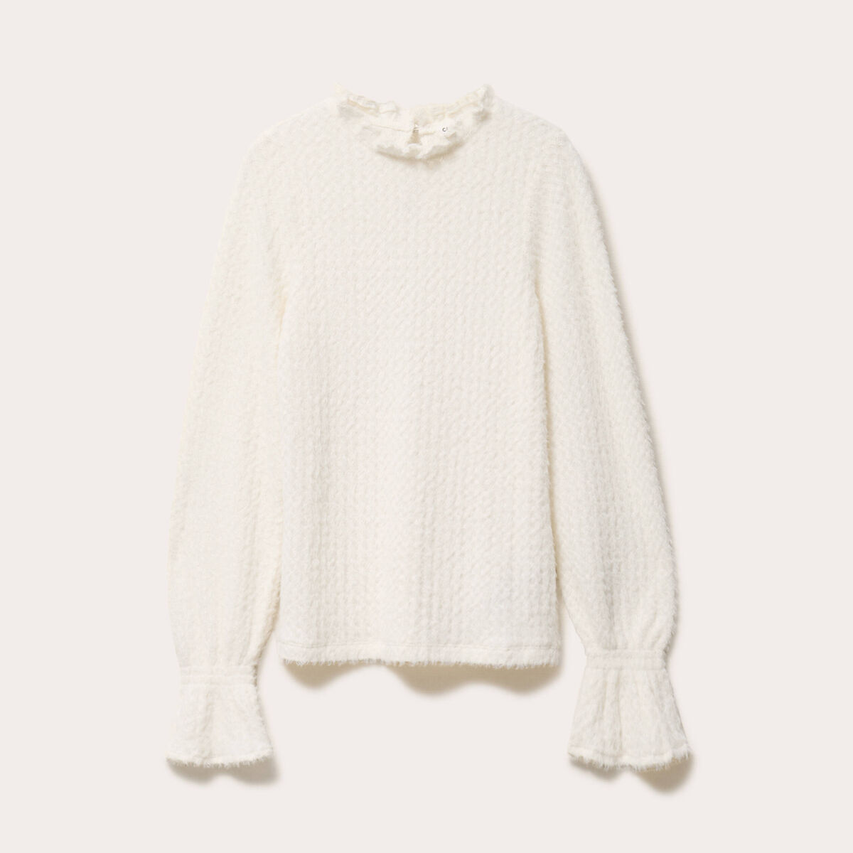 Blouse ajour&eacute;e manches longues ivoire femme