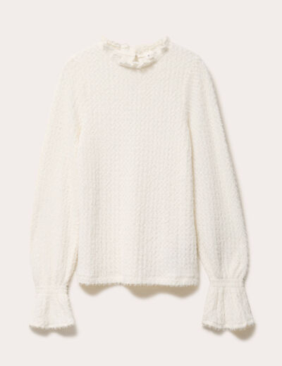 Blouse ajour&eacute;e manches longues ivoire femme