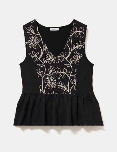 Blouse cintr&eacute;e sans manches col v noir femme