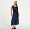 Robe longue &eacute;vas&eacute;e col v bretelles bleu marine femme
