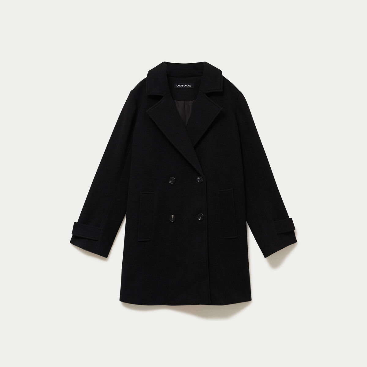 Manteau col classique manches longues noir femme