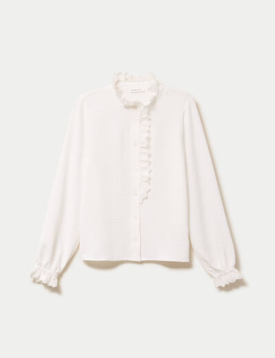Chemise col montant manches longues ecru femme