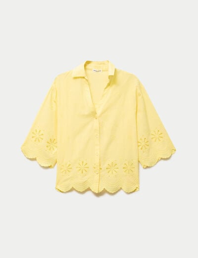 Chemise droite col classique manches 3/4 jaune pastel femme