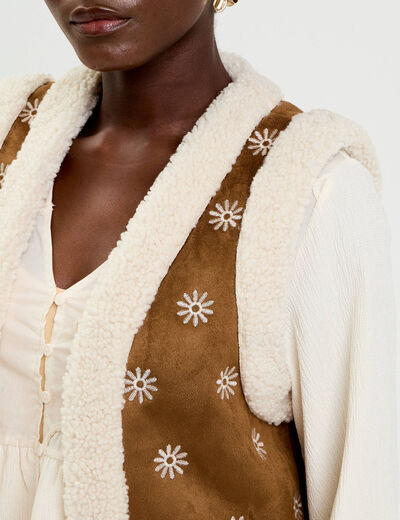 Gilet sans manches fausse fourrure marron fonc&eacute; femme