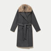 Manteau droit mi-long &agrave; manches longues gris femme