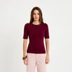 T-shirt ajust&eacute; col rond manches courtes bordeaux femme
