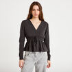 Blouse cintr&eacute;e col v manches longues gris fonc&eacute; femme