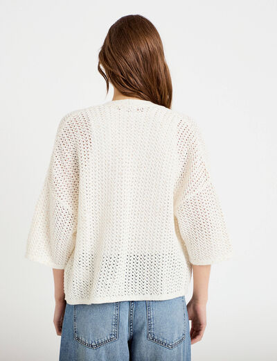 Kimono oversize ajour&eacute; col v ecru femme