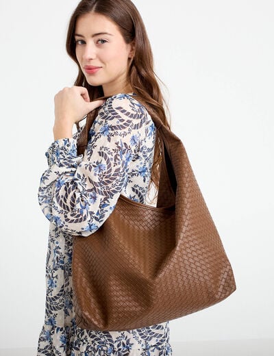 Sac tress&eacute; effet chin&eacute; camel femme