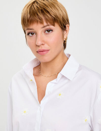 Chemise droite courte col classique blanc femme