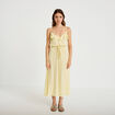 Robe longue &eacute;vas&eacute;e col v bretelles jaune clair femme