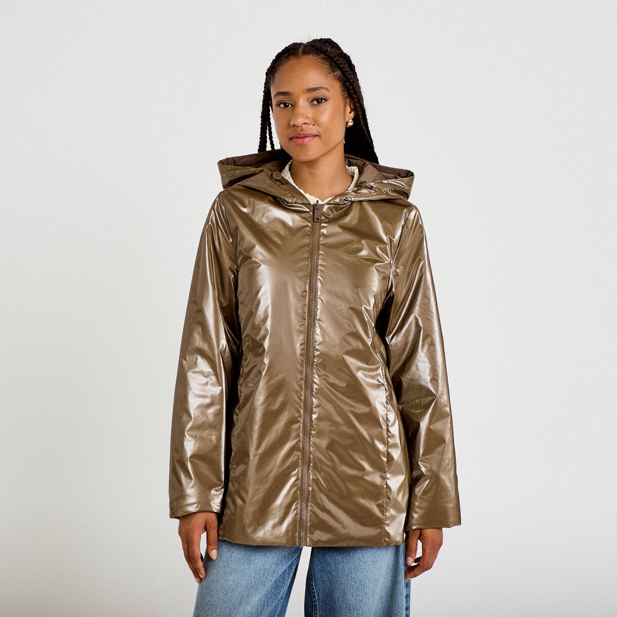 Parka r&eacute;versible &agrave; capuche taupe femme