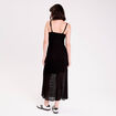 Robe longue droite col b&eacute;nitier dentelle noir femme