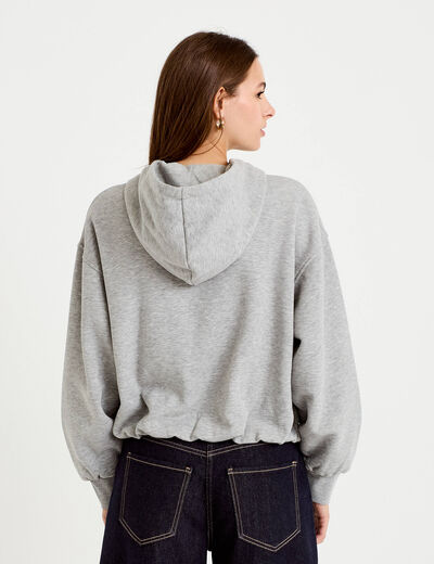 Sweat &agrave; capuche bas resserr&eacute; gris fonc&eacute; femme
