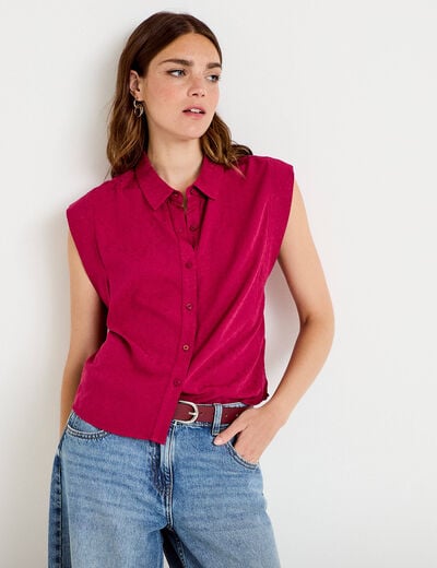 Chemise sans manches col am&eacute;ricain rouge femme
