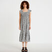 Robe longue &eacute;vas&eacute;e smock&eacute;e noir femme