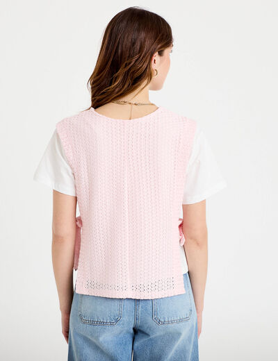 T-shirt 2-en-1 col rond manches courtes rose clair femme