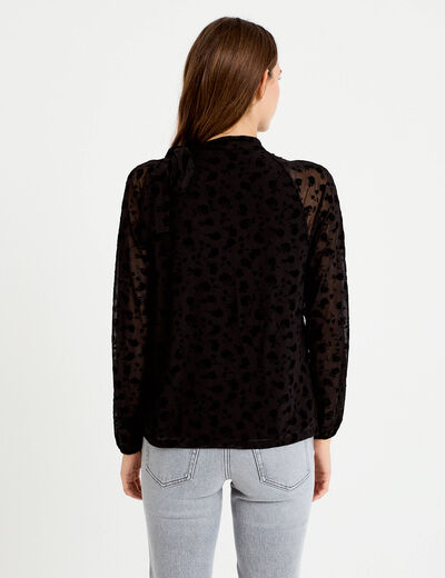 Blouse droite manches longues noir femme