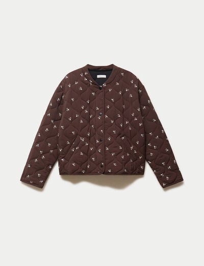 Veste droite manches longues marron fonc&eacute; femme