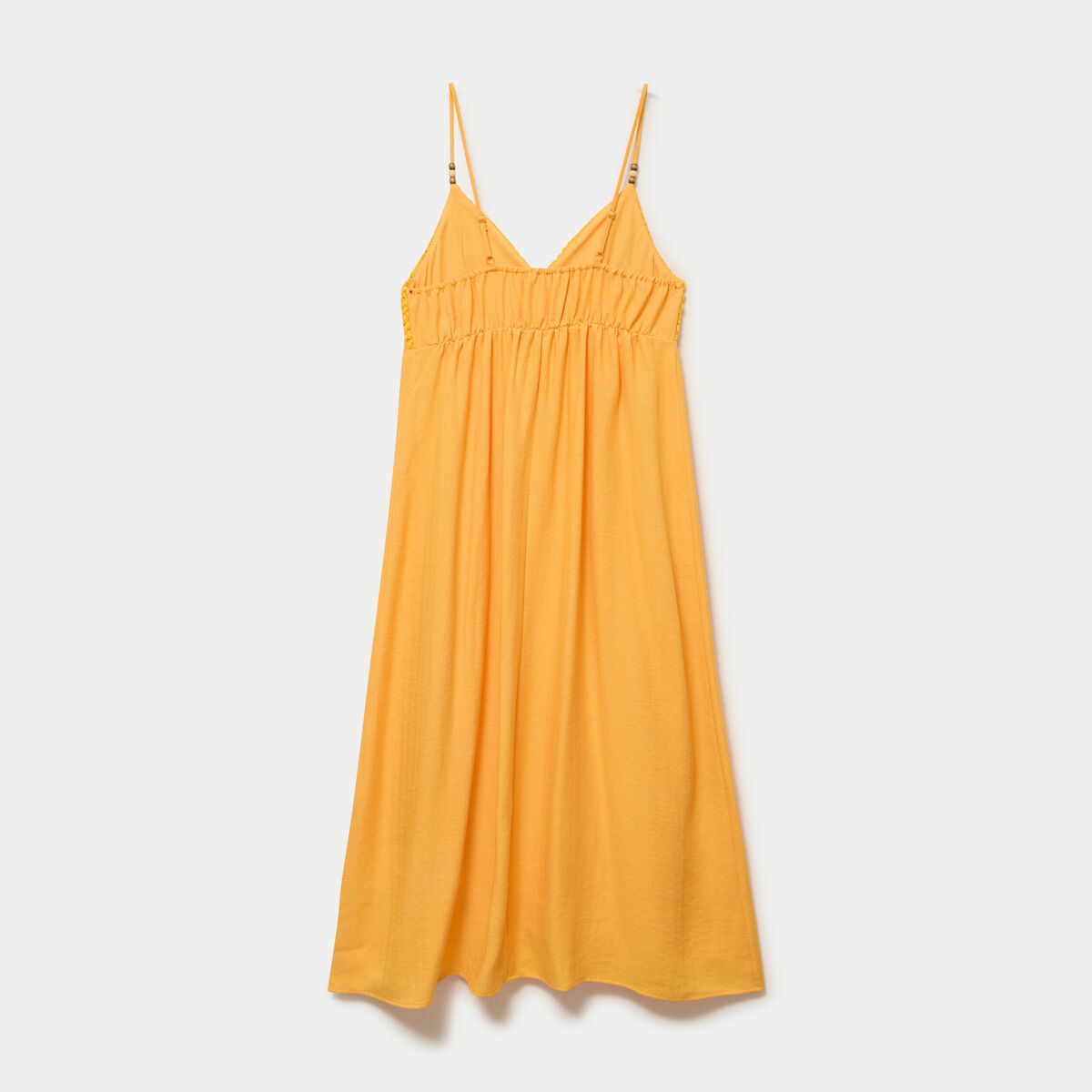 Robe bi-mati&egrave;re col v bretelles fines orange clair femme