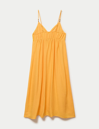 Robe bi-mati&egrave;re col v bretelles fines orange clair femme