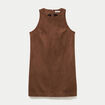 Robe courte &eacute;vas&eacute;e sans manches marron femme