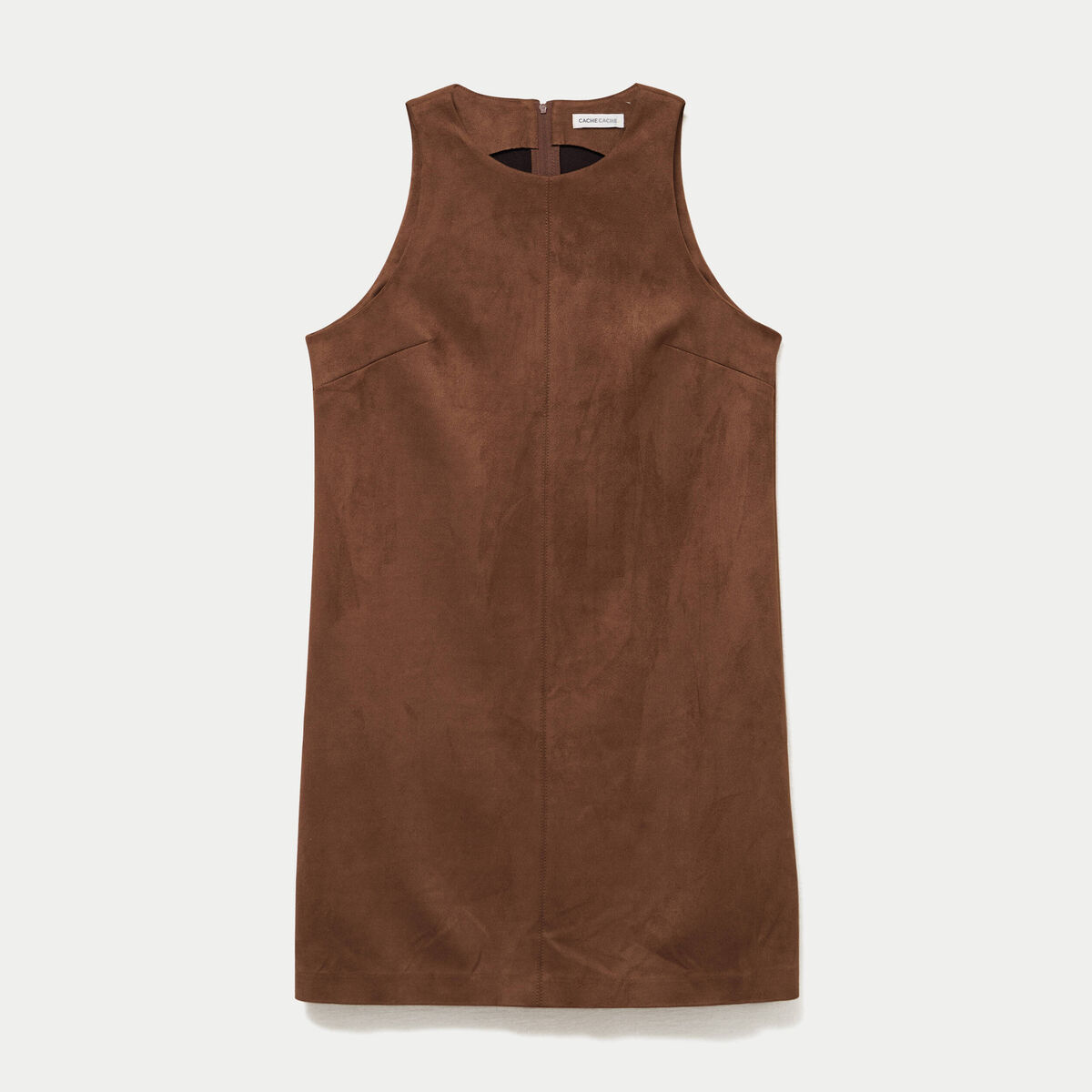 Robe courte &eacute;vas&eacute;e sans manches marron femme