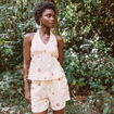 Short avec broderie blanc femme
