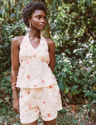 Short avec broderie blanc femme