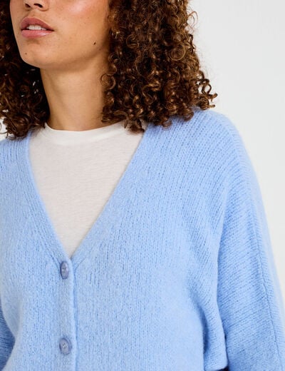 Gilet ample col v manches 3/4 bleu ciel femme