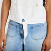 T-shirt col rond manches courtes noeuds ecru femme