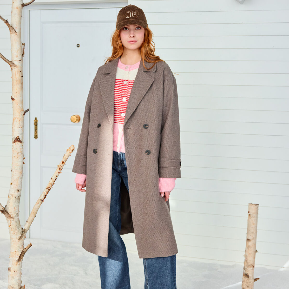 Manteau oversize manches longues taupe femme