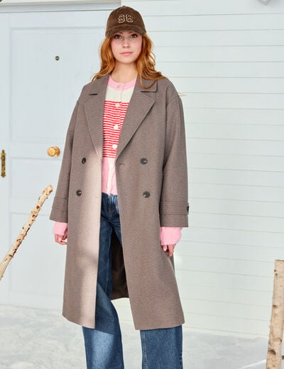 Manteau oversize manches longues taupe femme